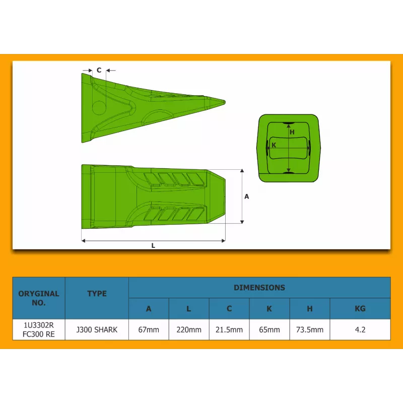 Крышка зуба J300 LONG HD SHARK - подходит для CAT