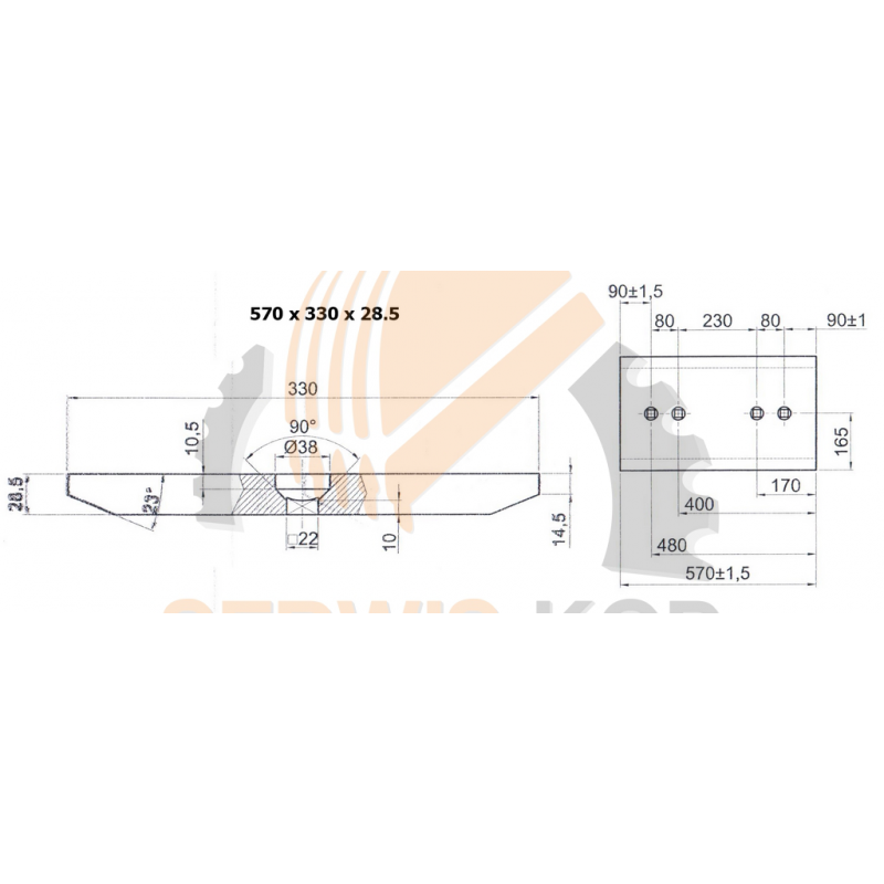 Лезвие подходит для Komatsu WA320 - 570x330x28,5