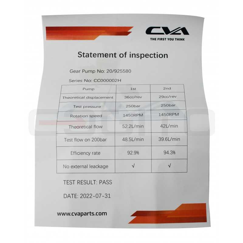 Гидравлическая помпа с сертификатом CVA