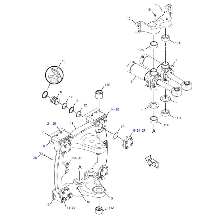 Комплект для ремонта задней бабки для CAT 428 E2 F – Pin + втулка [3166952, 3311522]
