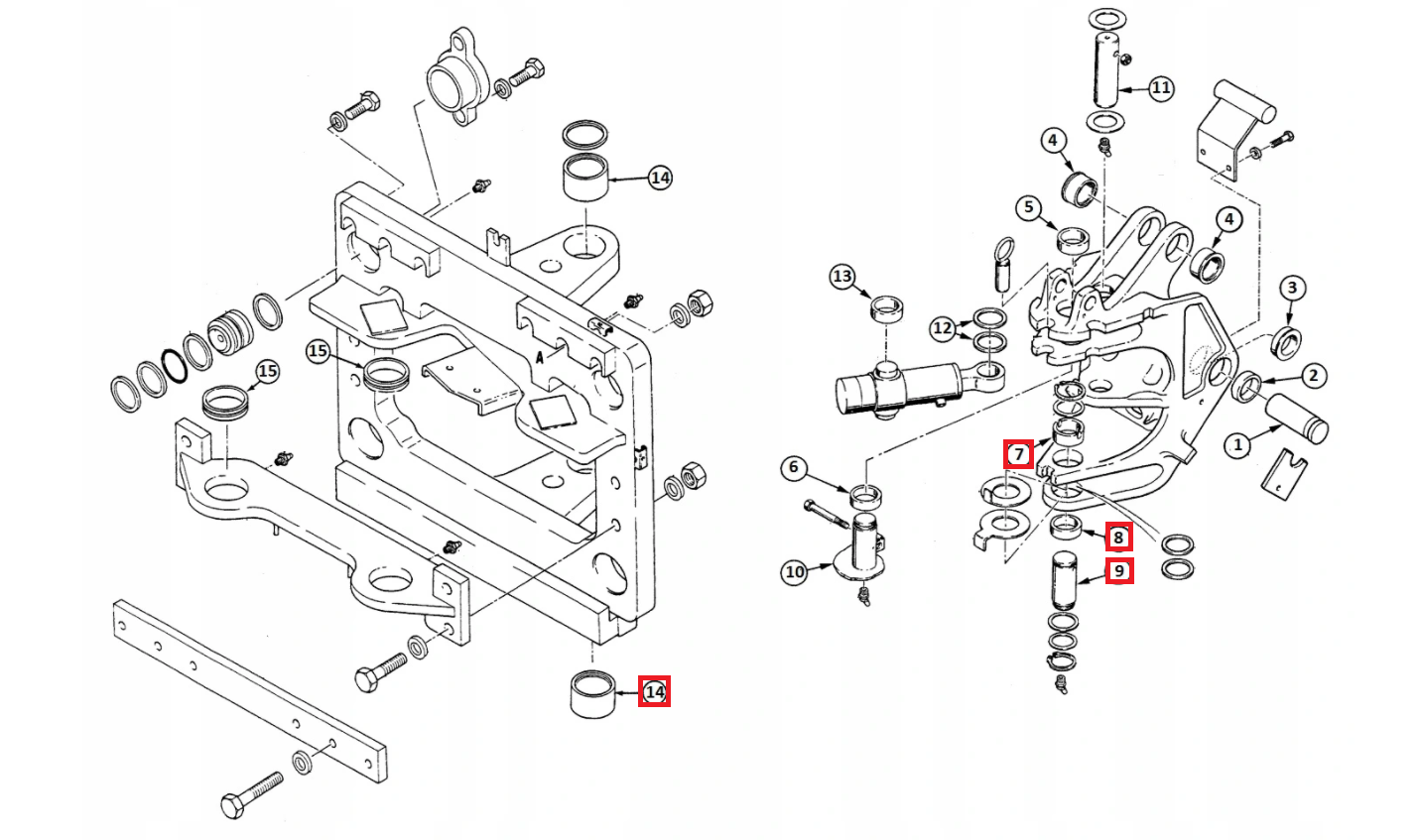 Комплект для ремонта нижней задней бабки Case 580 590 SK SLE SM LE (штифт + втулки)