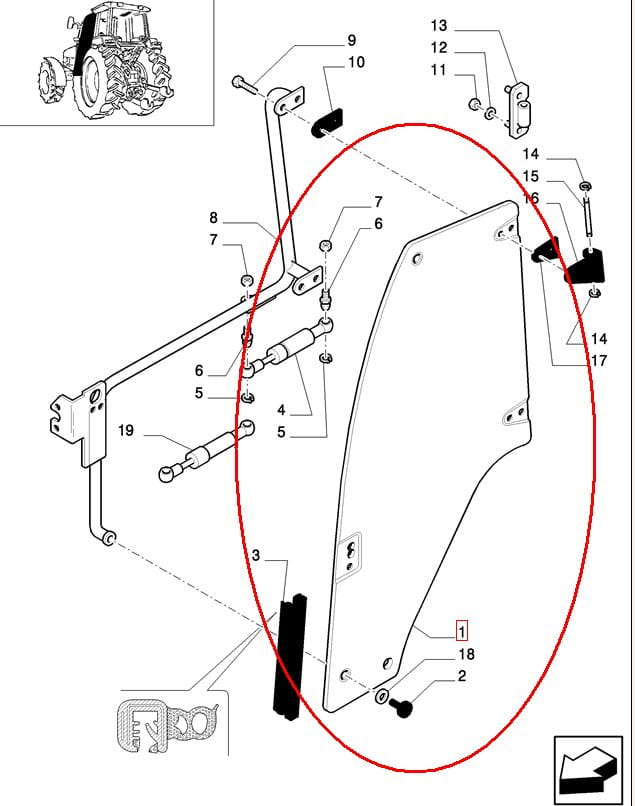 СТЕКЛО ПРАВОЙ ДВЕРИ NEW HOLLAND CASE 82036000