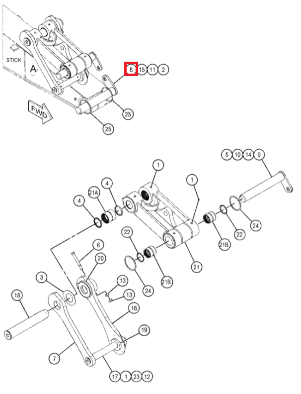 Штифт крепления ковша 100x639 мм для экскаватора CAT 325d, 329d, 330d, 336d