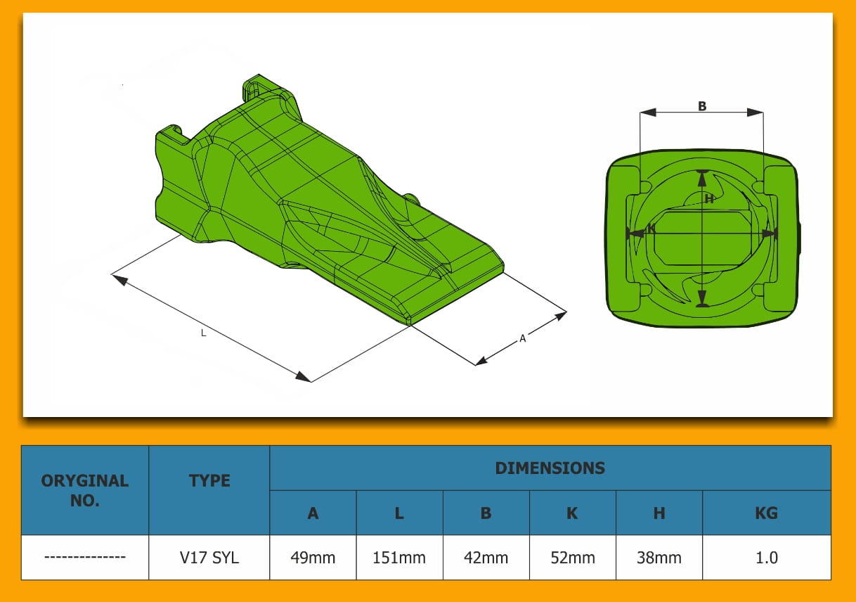Зуб ковша ESCO V17 SYL JCB Volvo CASE NH 52302800