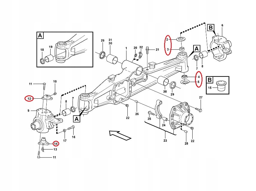 Ремкомплект кроссовера (подшипники Carraro) для экскаватора-погрузчика New Holland B115B, LB110B